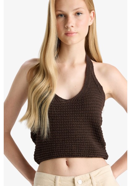 Slim Fit Dar Kesim Halter Yaka Triko Atlet F8367AX25HS