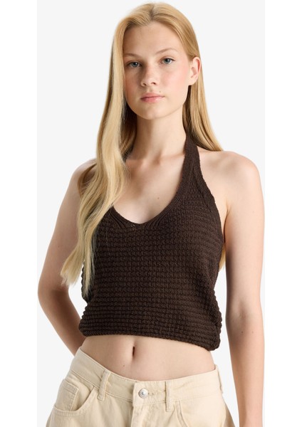 Slim Fit Dar Kesim Halter Yaka Triko Atlet F8367AX25HS fırsatları