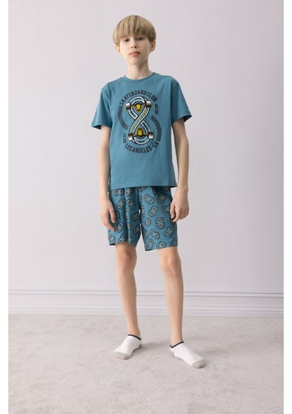 Erkek Çocuk Pijama Takımı Baskılı Kısa Kollu Üst Desenli Şort D9989A825SM