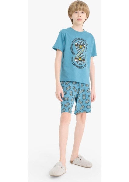 Erkek Çocuk Pijama Takımı Baskılı Kısa Kollu Üst Desenli Şort D9989A825SM modelleri