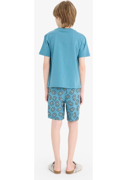 Erkek Çocuk Pijama Takımı Baskılı Kısa Kollu Üst Desenli Şort D9989A825SM