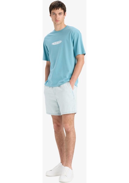 %100 Pamuk Beli Lastikli Loose Fit Rahat Jean Bermuda E1390AX25SM