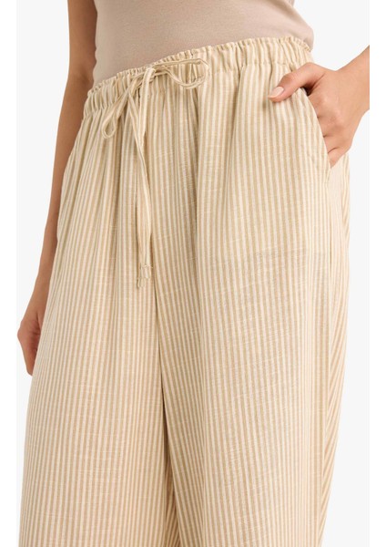 Wide Leg Çift Cepli Beli Lastikli Standart Boy Keten Karışımlı Pantolon E1994AX25SM indirimleri