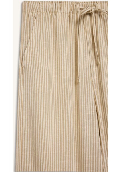 Wide Leg Çift Cepli Beli Lastikli Standart Boy Keten Karışımlı Pantolon E1994AX25SM