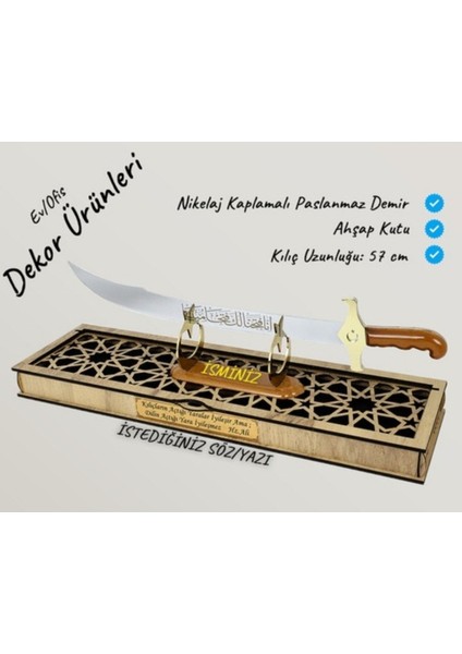 Hediyelik Klasik Kılıç Kutu ve Stantlı 57 cm Gümüş Renk