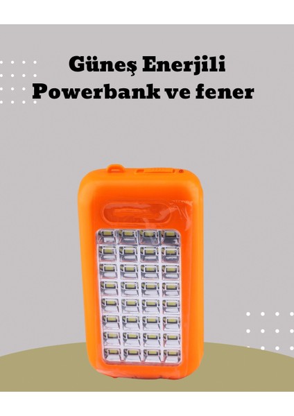 Güneş Paneli Destekli Powerbank ve LED Işıldak – 10000 Mah, Çift Usb, Outdoor Kullanım Için