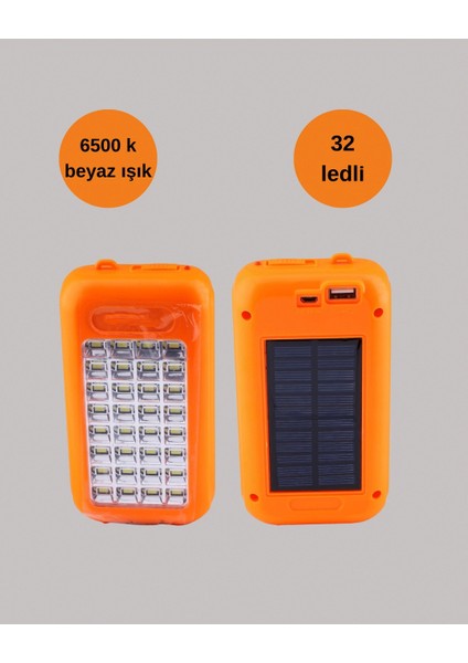 Güneş Paneli Destekli Powerbank ve LED Işıldak – 10000 Mah, Çift Usb, Outdoor Kullanım Için