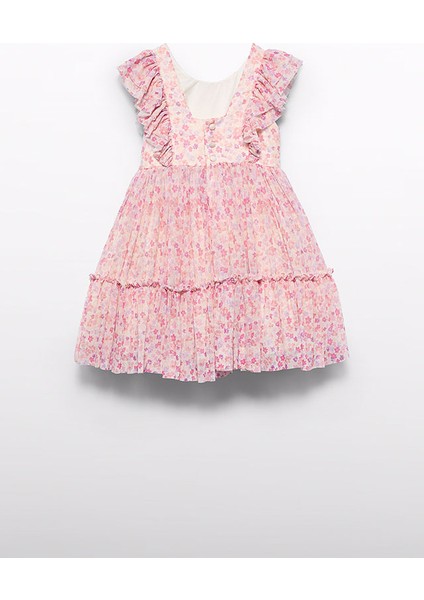 Abel&lula Kız Çocuk Baskılı Tül Turuncu Abiye Elbise