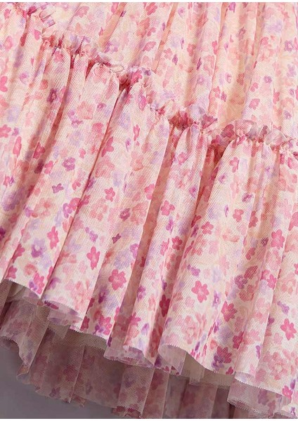 Abel&lula Kız Çocuk Baskılı Tül Turuncu Abiye Elbise fiyatları