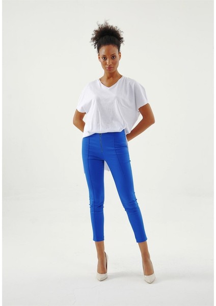 V Yaka Yırtmaçlı Tunik -Beyaz