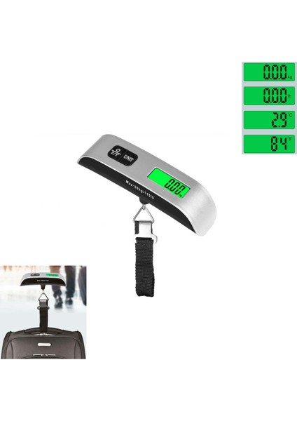 Elektronik Kantar Dijital El Bagaj Bavul Tartısı Seyahat Çantası Valiz Vb. Tartısı LCD Ekran Fonksiyonlu Terazi (Max: 50 Kg)