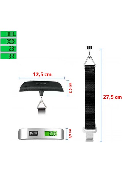 Elektronik Kantar Dijital El Bagaj Bavul Tartısı Seyahat Çantası Valiz Vb. Tartısı LCD Ekran Fonksiyonlu Terazi (Max: 50 Kg) modelleri