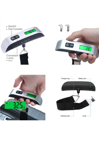 Elektronik Kantar Dijital El Bagaj Bavul Tartısı Seyahat Çantası Valiz Vb. Tartısı LCD Ekran Fonksiyonlu Terazi (Max: 50 Kg) indirimleri