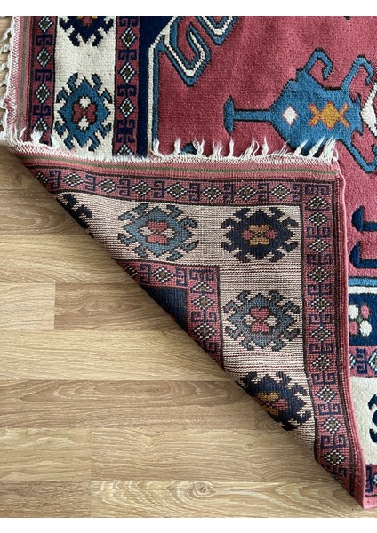 162X230 cm Vintage El Dokuma Canlı Renkli Halı, Büyük El Dokuma Mavi Pembe Halı, Türk Yün Ev & Ofis fırsatları