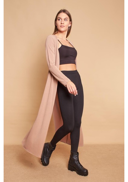 Arkası Anvelop Kruvaze Uzun Kol Ince Triko Hırka-Koyu Bej fiyatları