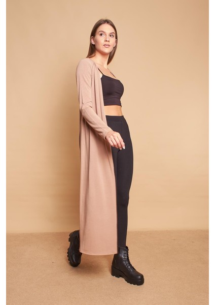 Arkası Anvelop Kruvaze Uzun Kol Ince Triko Hırka-Koyu Bej modelleri