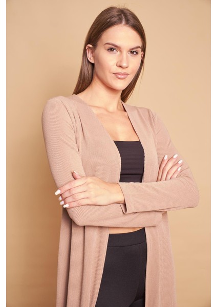 Arkası Anvelop Kruvaze Uzun Kol Ince Triko Hırka-Koyu Bej fırsatları