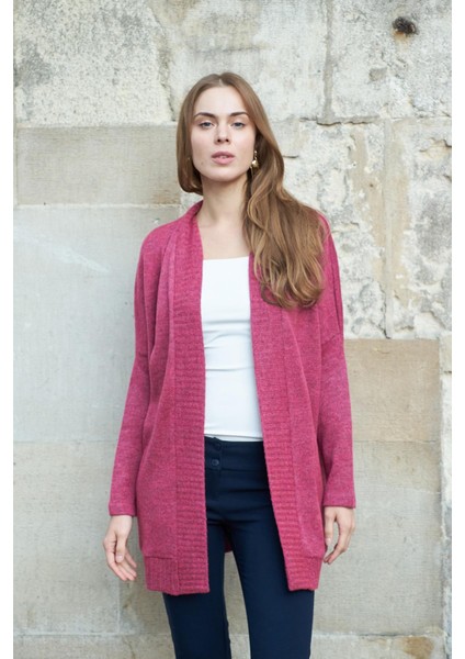 Kadın Düşük Omuzlu Uzun Kol Rahat Kesim Uzun Triko Hırka-Vişne modelleri