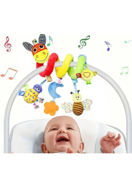 Çizgili Eşek Spiral Peluş Bebek Oyuncağı – Çıngıraklı ve Sesli | Araba, Puset, Beşik Uyumlu
