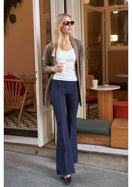 Kadın Düşük Omuzlu Uzun Kol Rahat Kesim Uzun Triko Hırka-Vizon modelleri