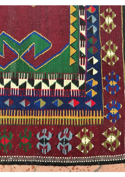 140X193 cm Vintage Konya Obruk Kilim, El Dokuma Kilim Halı, Renkli Rustik Desenli Kilim, Türk El Yapımı Antika Kilim indirimleri