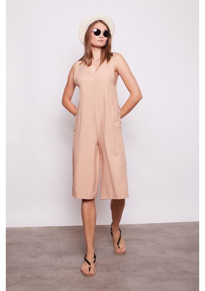 Omuzdan Bağcıklı Cepli Bol Paça Tulum -Açık Camel modelleri