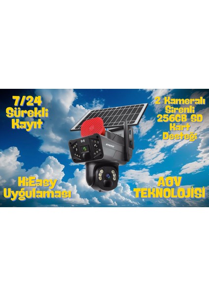 256 GB Sd Destekliyor, 7/24 Sürekli Kayıt, 2 Kameralı - Sirenli, Hieasy Uygulaması, Aov Teknolojisi
