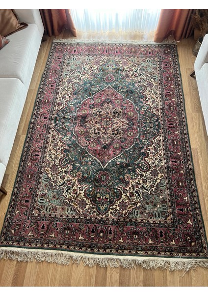 181X274 cm Büyük Boy Yeşil & Pembe Renk El Dokuma Halı, Harika Çiçek Desenli Büyük Boy Salon Halısı