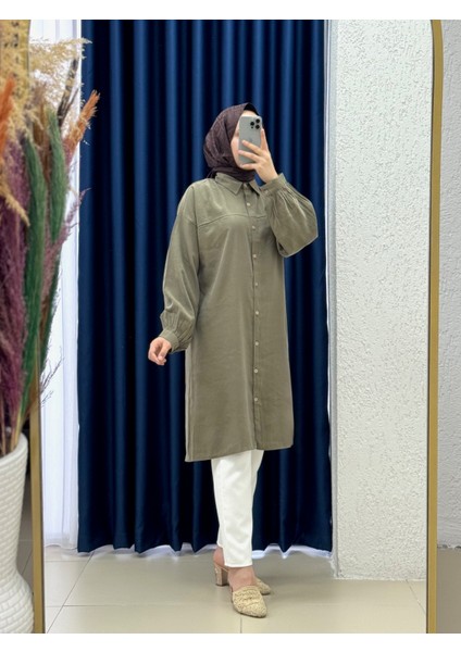 Miresia Bağcıklı Uzun Modal GÖMLEK-PE261 Haki
