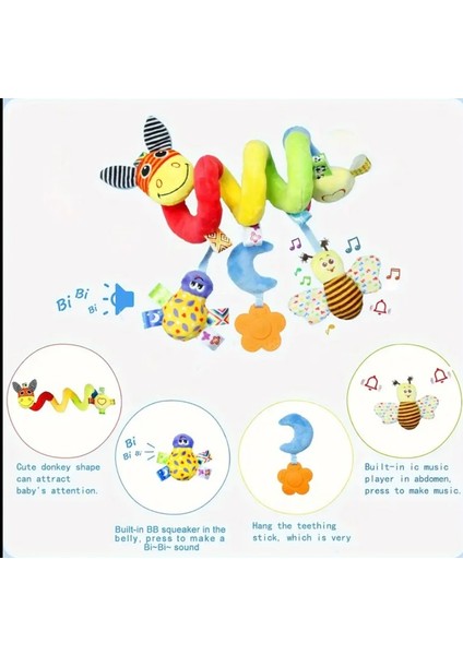 Çizgili Eşek Spiral Peluş Bebek Oyuncağı – Çıngıraklı ve Sesli | Araba, Puset, Beşik Uyumlu modelleri