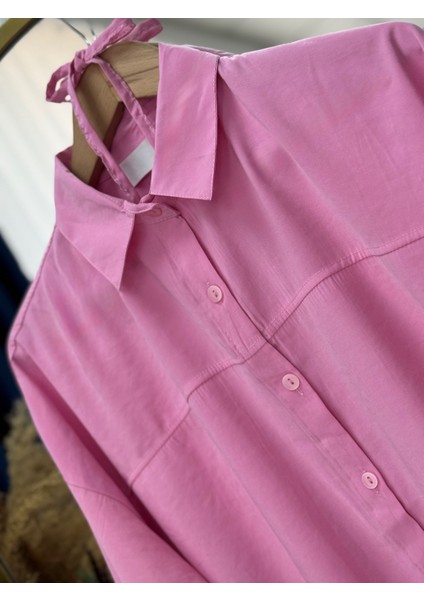 Miresia Bağcıklı Uzun Modal GÖMLEK-PE261 Pembe