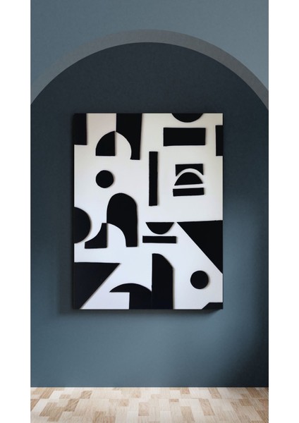 Siyah Beyaz Kabartmalı Geometrik Şekilli Tablo fiyatları