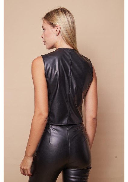 Kadın Hafif Likralı Violet Deri Kısa Yelek(Pantolon Için Jument 40086)-SIYAH indirimleri