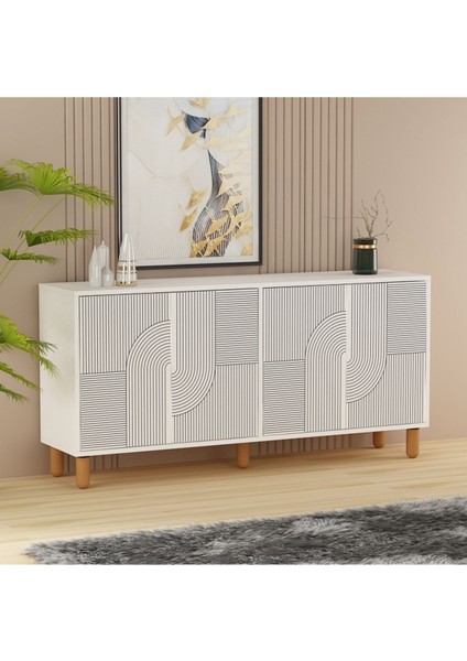 Desso Konsol 150CM, Tv Sehpası, Kitaplık, Çok Amaçlı Dolap, Ahşap Ayak, Lazer Desen fiyatları