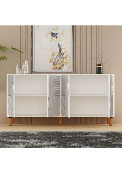 Desso Konsol 150CM, Tv Sehpası, Kitaplık, Çok Amaçlı Dolap, Ahşap Ayak, Lazer Desen modelleri