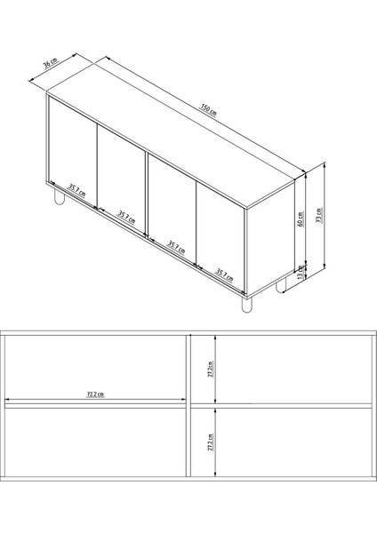 Desso Konsol 150CM, Tv Sehpası, Kitaplık, Çok Amaçlı Dolap, Ahşap Ayak, Lazer Desen