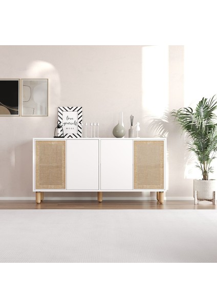 Pure Jüt Kumaşlı Konsol,tv Sehpası,kitaplık,çok Amaçlı Dolap 150CM Ahşap Ayaklı