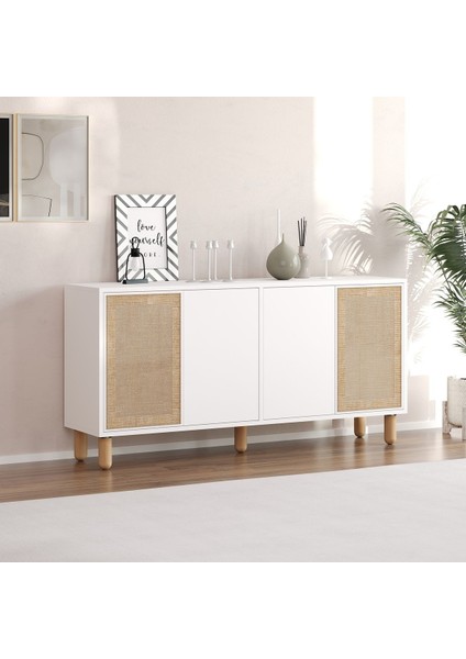 Pure Jüt Kumaşlı Konsol,tv Sehpası,kitaplık,çok Amaçlı Dolap 150CM Ahşap Ayaklı fiyatları