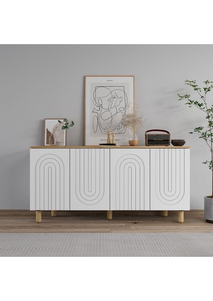 Hardy Konsol,çok Amaçlı Dolap, 150CM, Beyaz&meşe