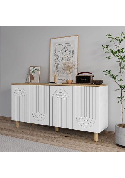 Hardy Konsol,çok Amaçlı Dolap, 150CM, Beyaz&meşe fiyatları