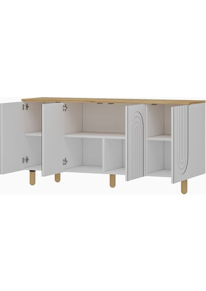 Hardy Konsol,çok Amaçlı Dolap, 150CM, Beyaz&meşe