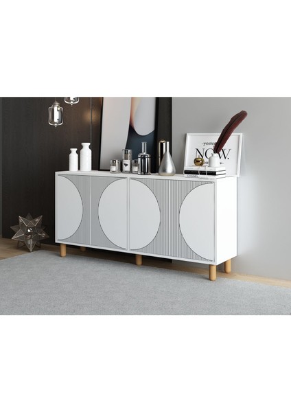 Arven Konsol 150CM, Tv Sehpası, Kitaplık, Çok Amaçlı Dolap, Ahşap Ayak, Lazer Desen fiyatları