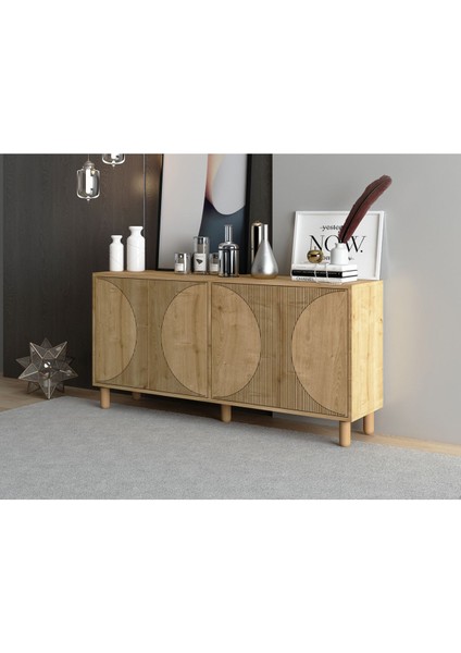 Arven Konsol 150CM, Tv Sehpası, Kitaplık, Çok Amaçlı Dolap, Ahşap Ayak, Lazer Desen fiyatları