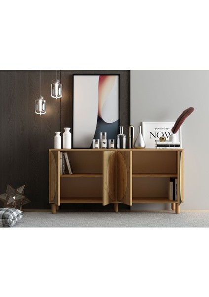 Arven Konsol 150CM, Tv Sehpası, Kitaplık, Çok Amaçlı Dolap, Ahşap Ayak, Lazer Desen modelleri