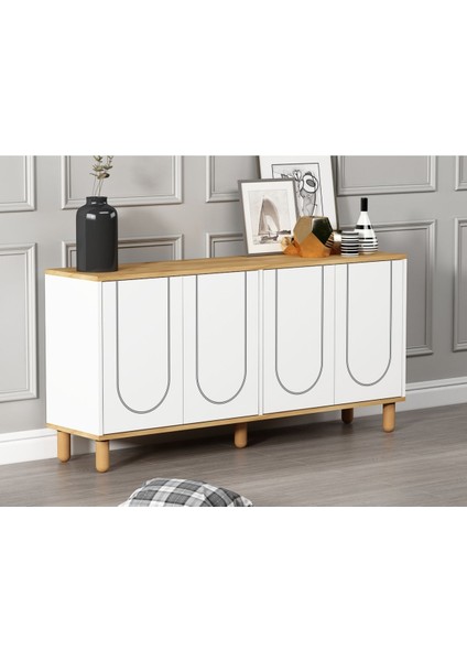 Elaris Konsol 150CM, Tv Sehpası, Kitaplık, Çok Amaçlı Dolap, Ahşap Ayak, Bohem