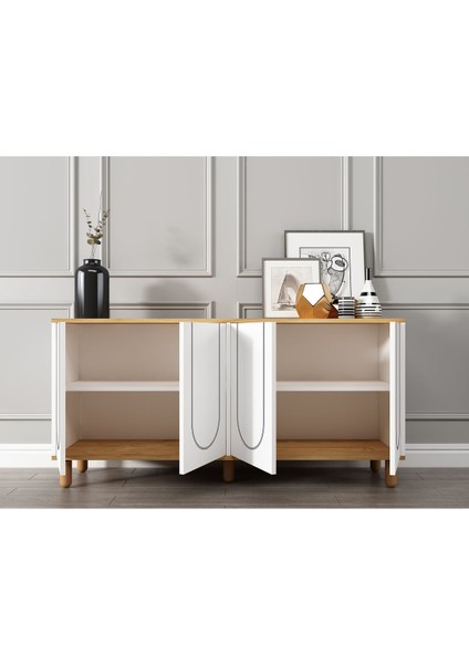 Elaris Konsol 150CM, Tv Sehpası, Kitaplık, Çok Amaçlı Dolap, Ahşap Ayak, Bohem modelleri