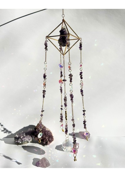 Ametist Hediye Kutusu 1 - Doğal Taş Sun Catcher, Ametist Mum, Palo Santo ve Palo Santo Tütsülük fiyatları