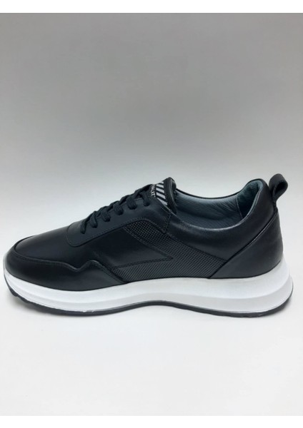 Hakiki Deri Bağcıklı Siyah Renk Hafif Beyaz Tabanlı Günlük Casual Erkek Ayakkabı C-711209RW