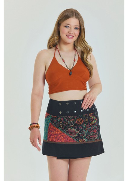 Çıtçıt Kapamalı Patchwork Anvelop Büyük Beden Etek