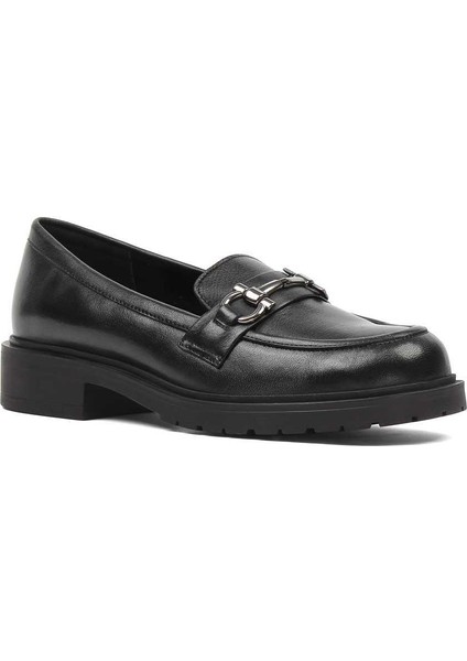 Kadın Siyah Tokalı Deri Loafer modelleri